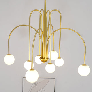 Lustra Lustre Laiton Bras Courbés Blanc Globe