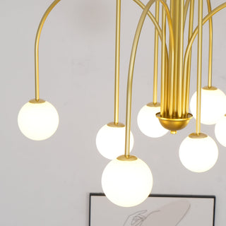 Lustra Lustre Laiton Bras Courbés Blanc Globe