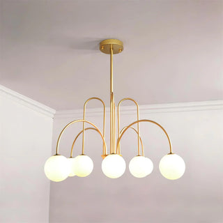 Lustra Lustre Laiton Bras Courbés Blanc Globe