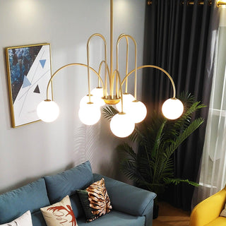 Lustra Lustre Laiton Bras Courbés Blanc Globe