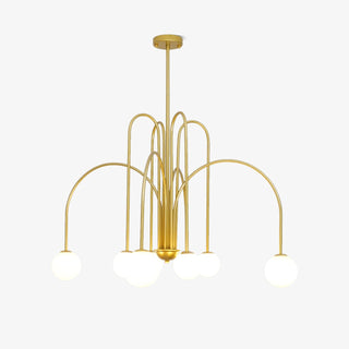 Lustra Lustre Laiton Bras Courbés Blanc Globe