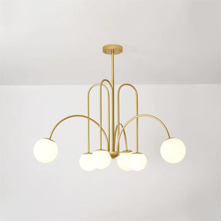 Lustra Lustre Laiton Bras Courbés Blanc Globe