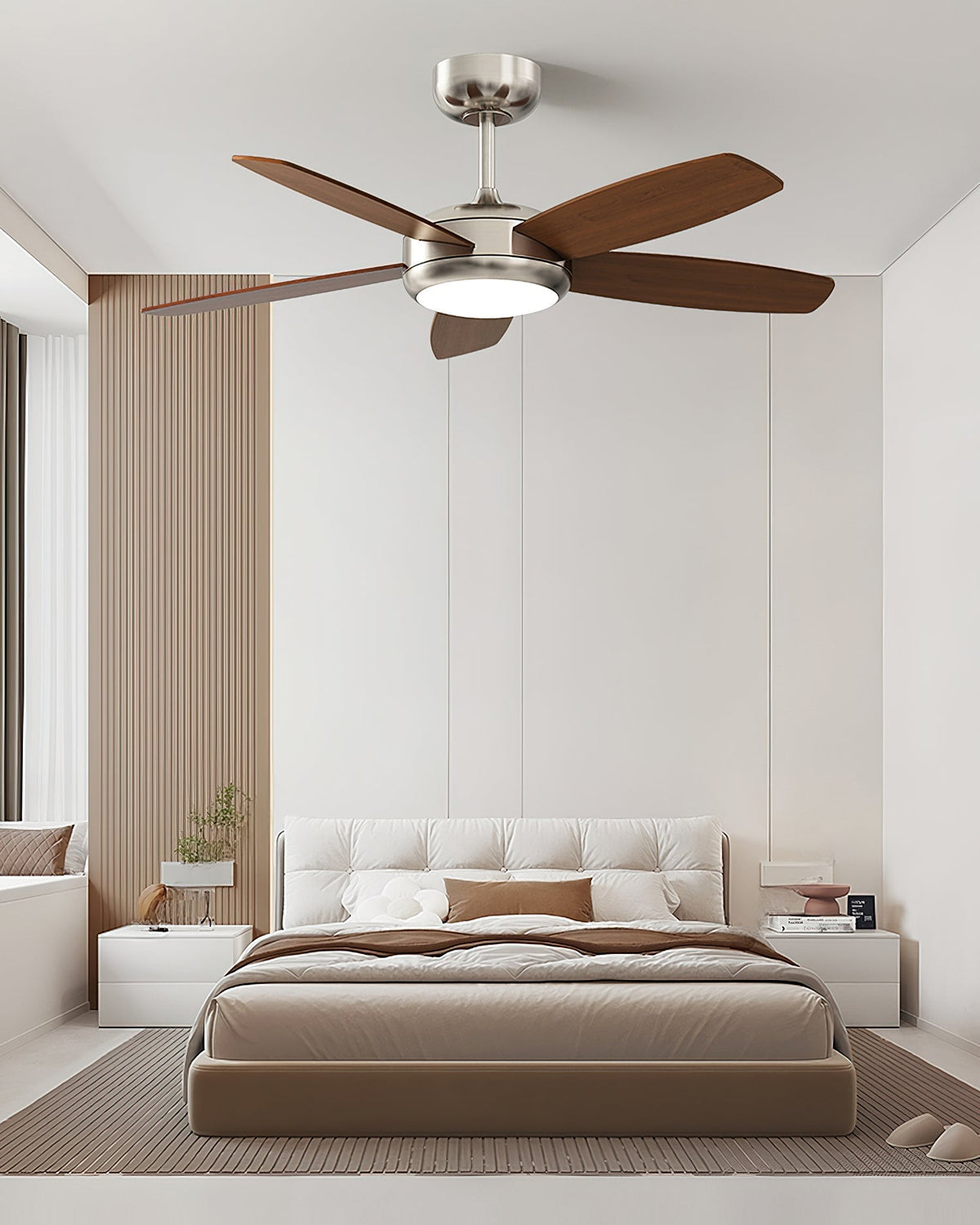 Side profile of the Destin fan showcasing its height and design.