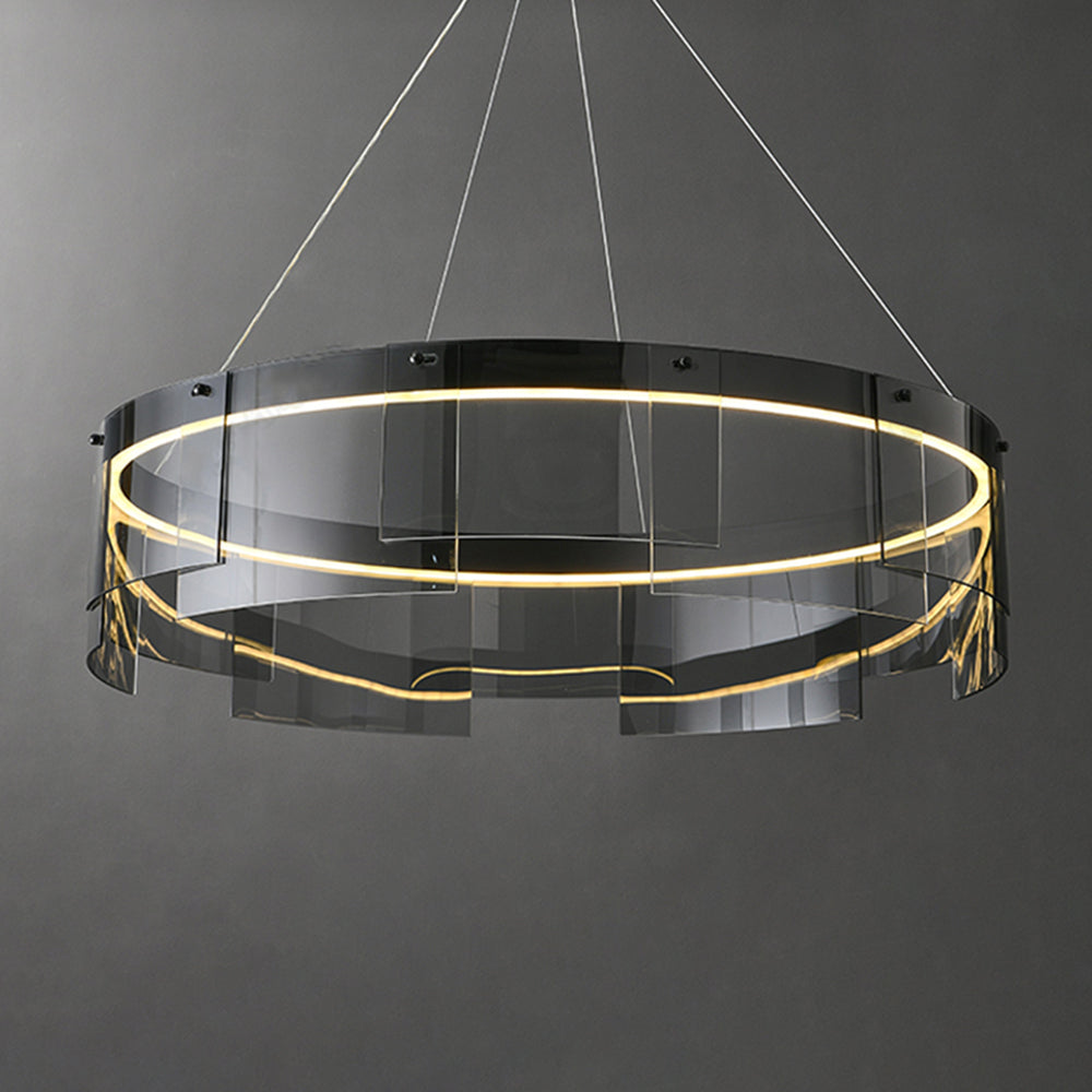 Arisha Suspension Anneau Moderne, Métal/Verre, Noir, Chambre à Coucher/Salon