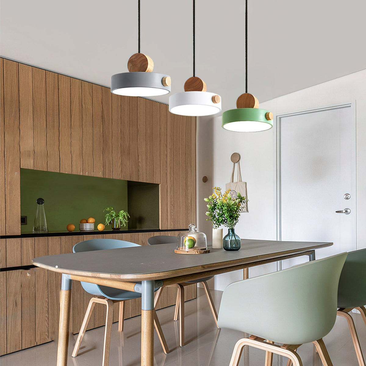 Close-up of the wood detail on the Detroit Pendant Light.