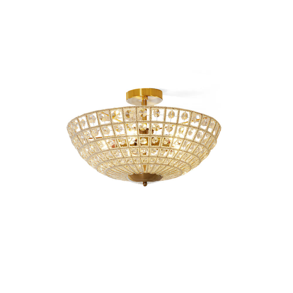 Devan Crystal Ceiling Light in gold finish, viewed from an angle.