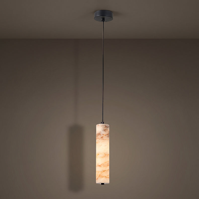 Full view of the Devane Alabaster Pendant Light with its complete wiring.