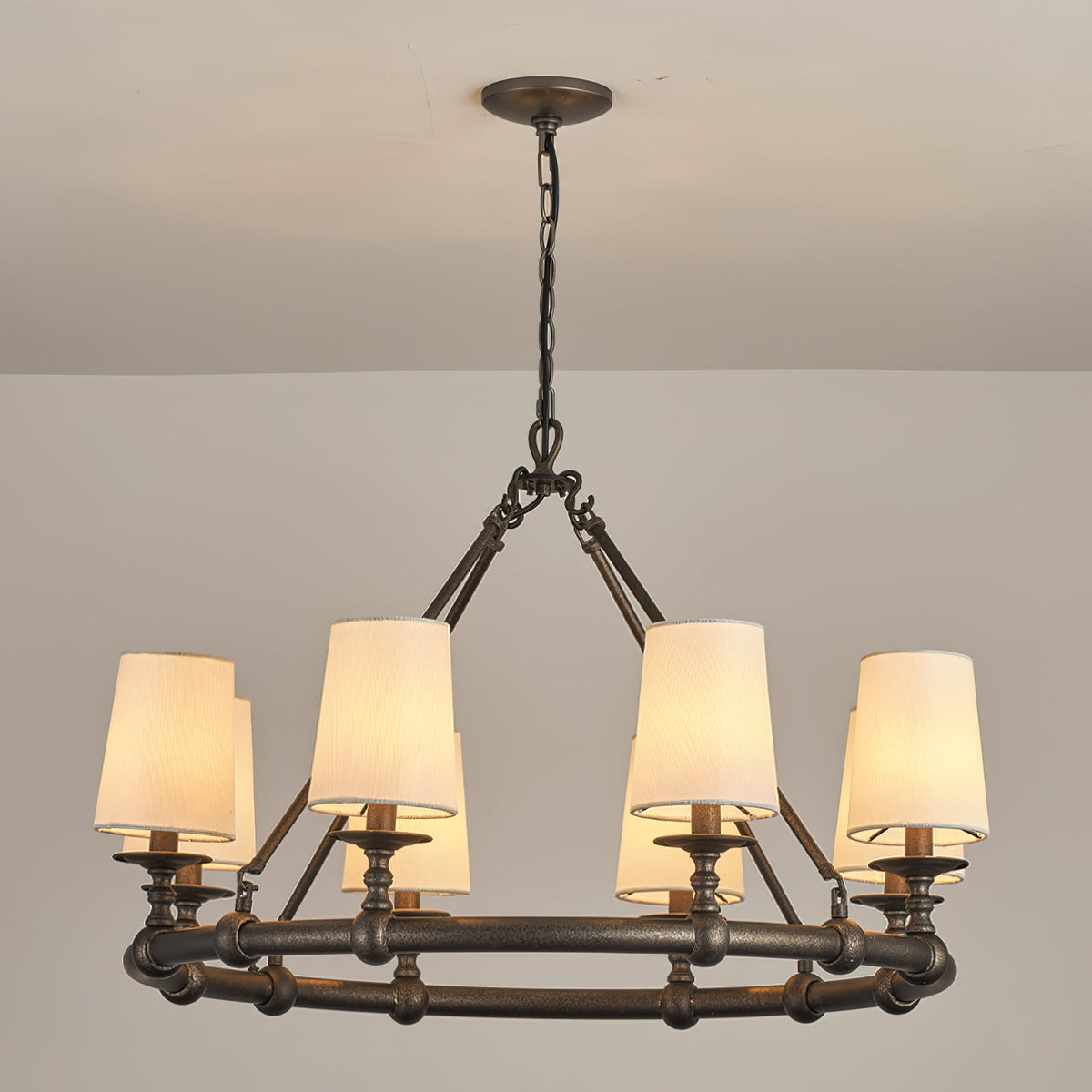 Unite Lustre Rond Industriel Vintage En Métal Doré