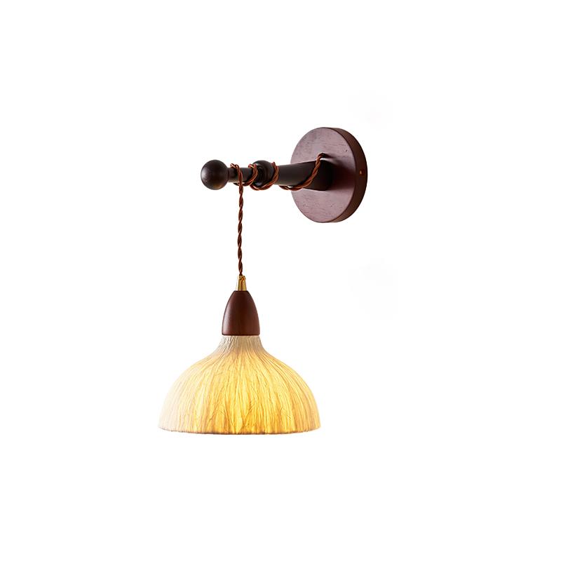 Wall Lamp Rice Paper Shade Wood Arm-Neutral Decor