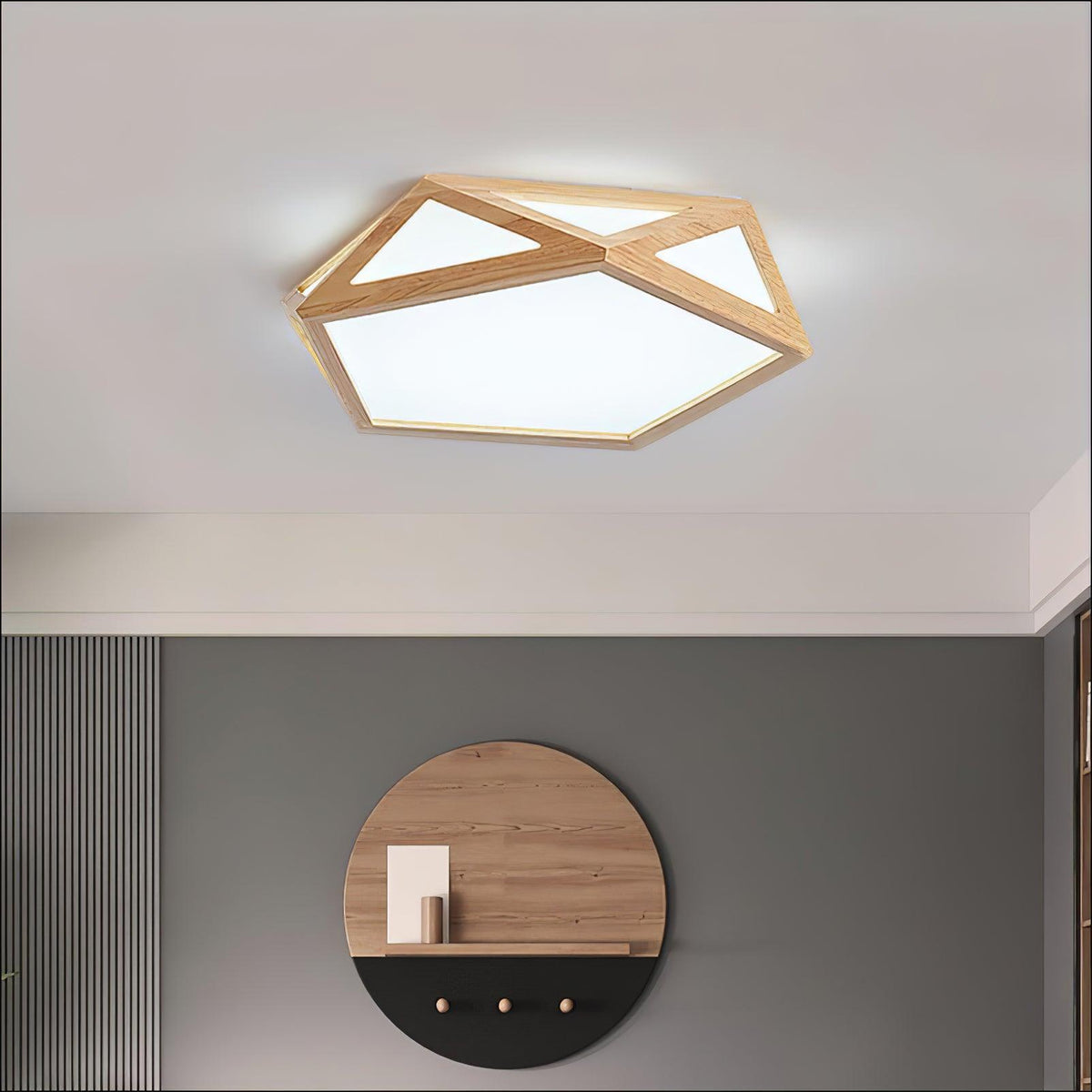 Kirelle Plafonnier en bois diamant géométrique moderne