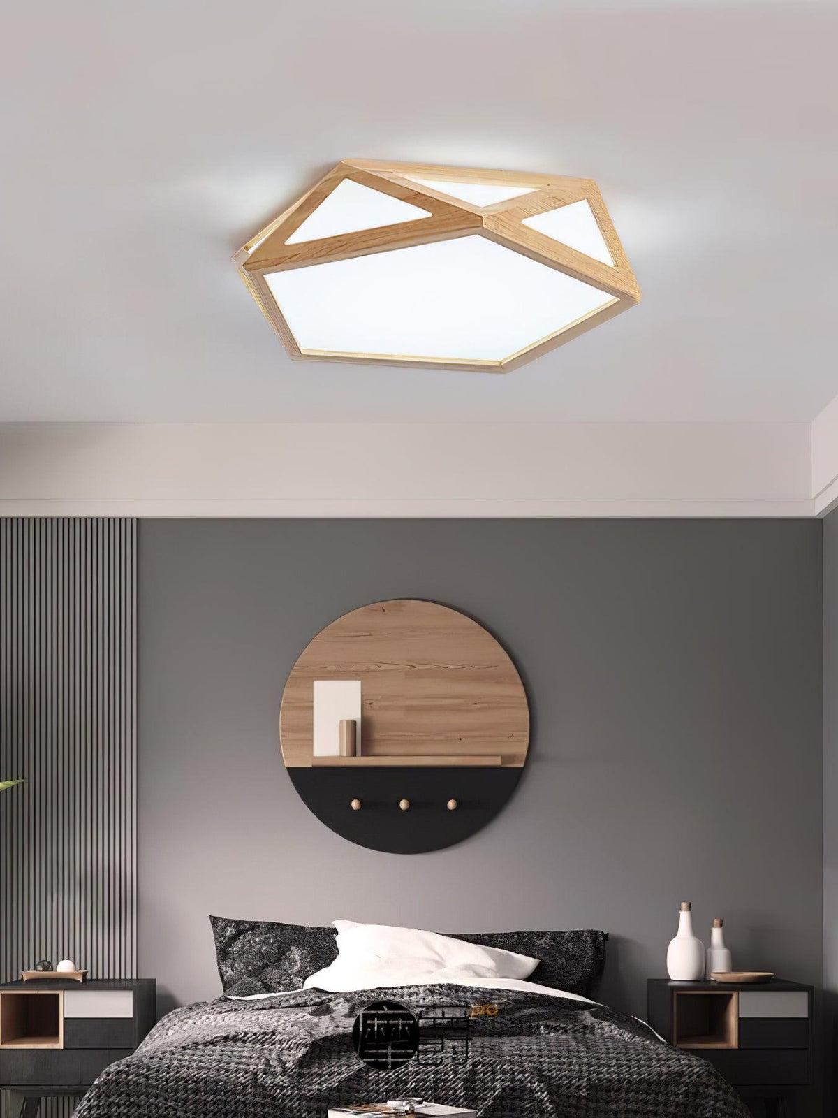 Kirelle Plafonnier en bois diamant géométrique moderne