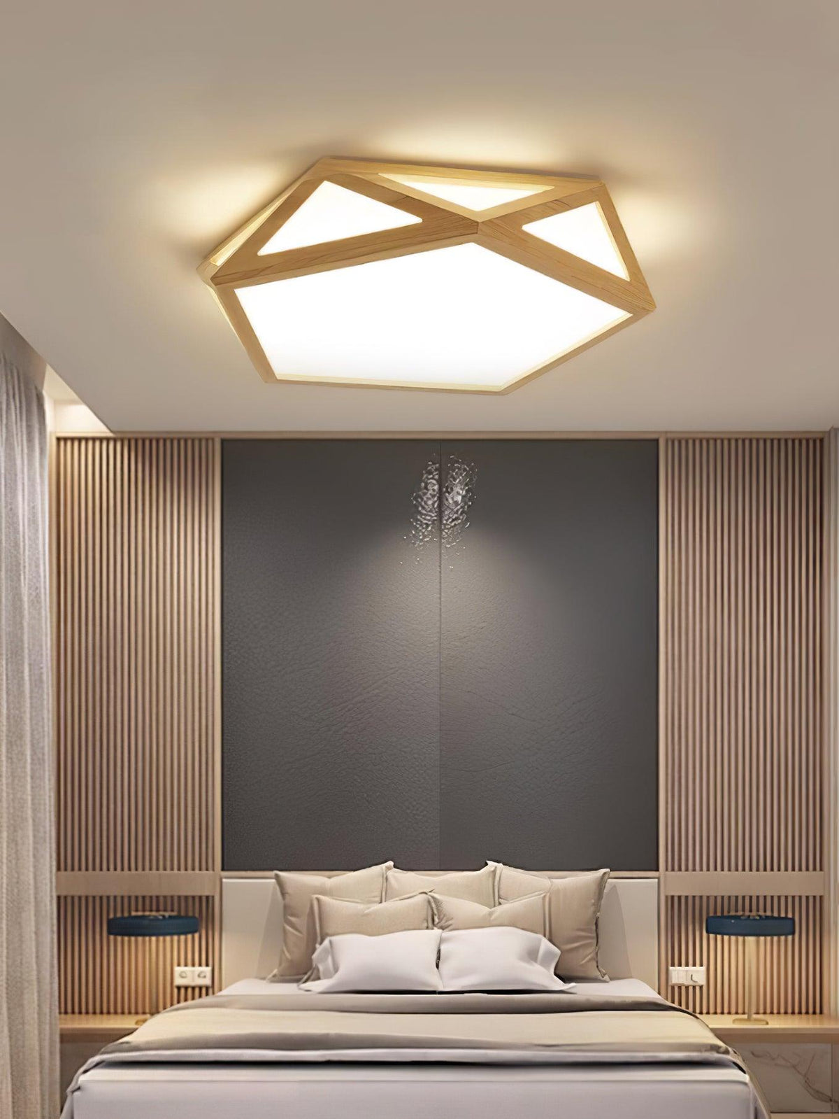 Kirelle Plafonnier en bois diamant géométrique moderne