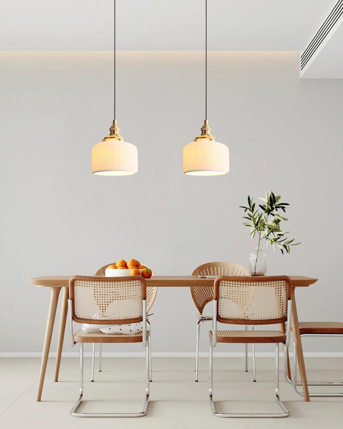 Pendant Lamp Ribbed Ceramic Shade-Neutral Decor