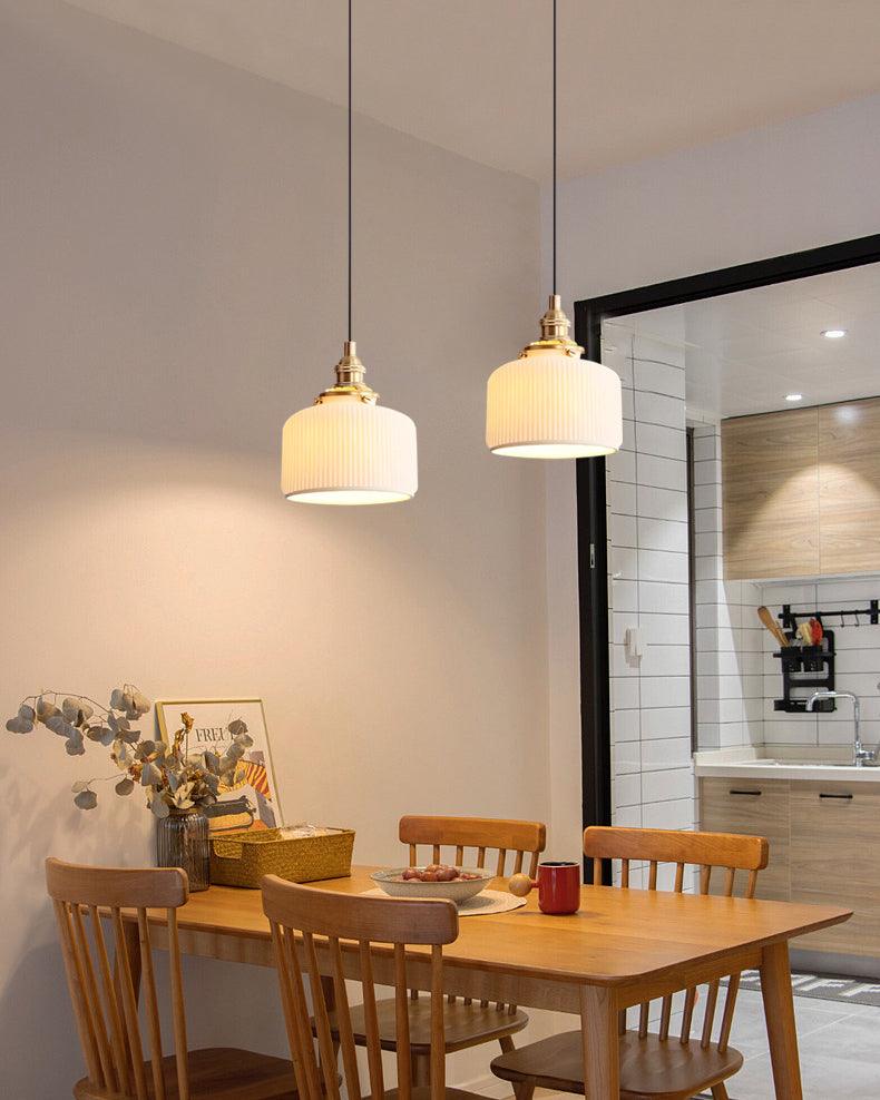 Pendant Lamp Ribbed Ceramic Shade-Neutral Decor