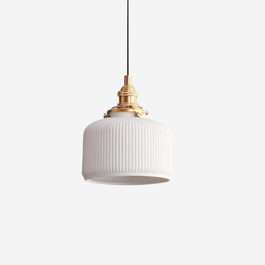 Pendant Lamp Ribbed Ceramic Shade-Neutral Decor