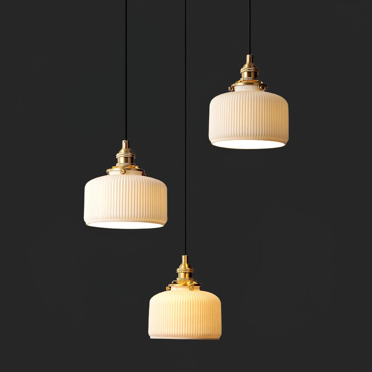 Pendant Lamp Ribbed Ceramic Shade-Neutral Decor