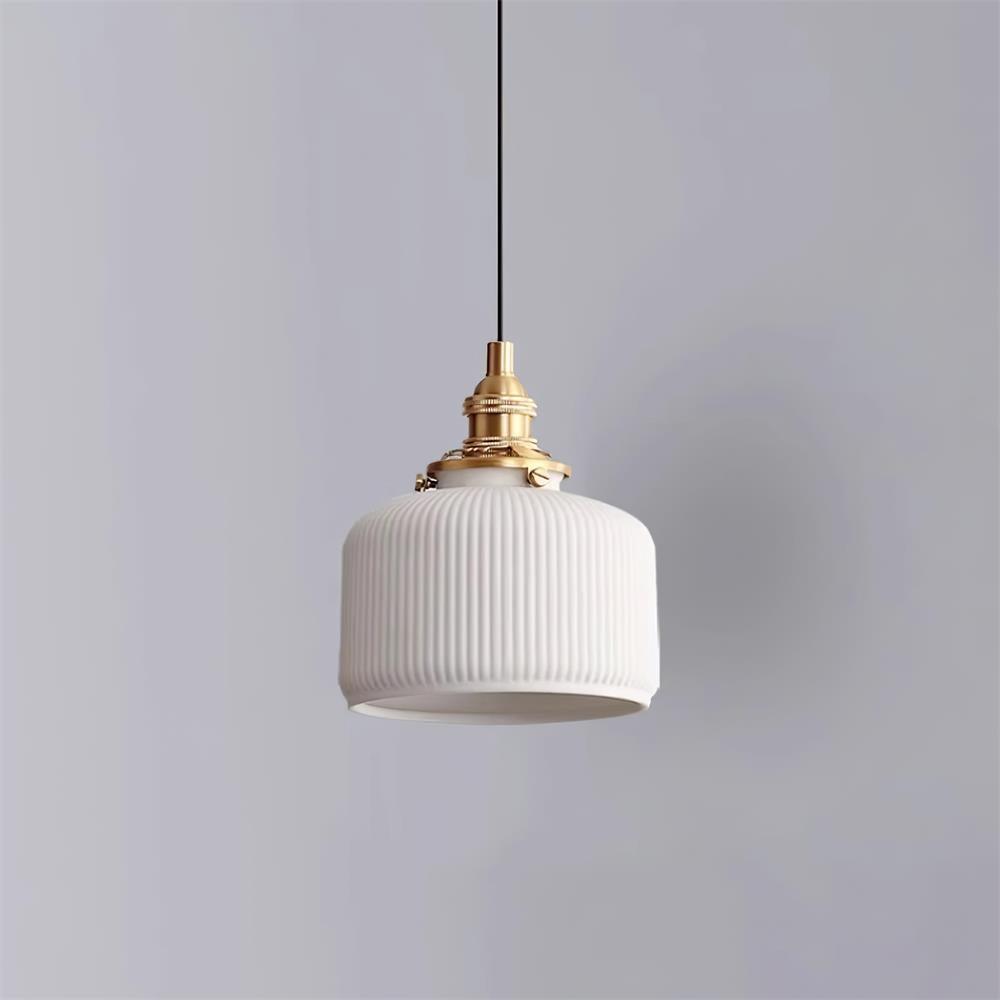 Pendant Lamp Ribbed Ceramic Shade-Neutral Decor