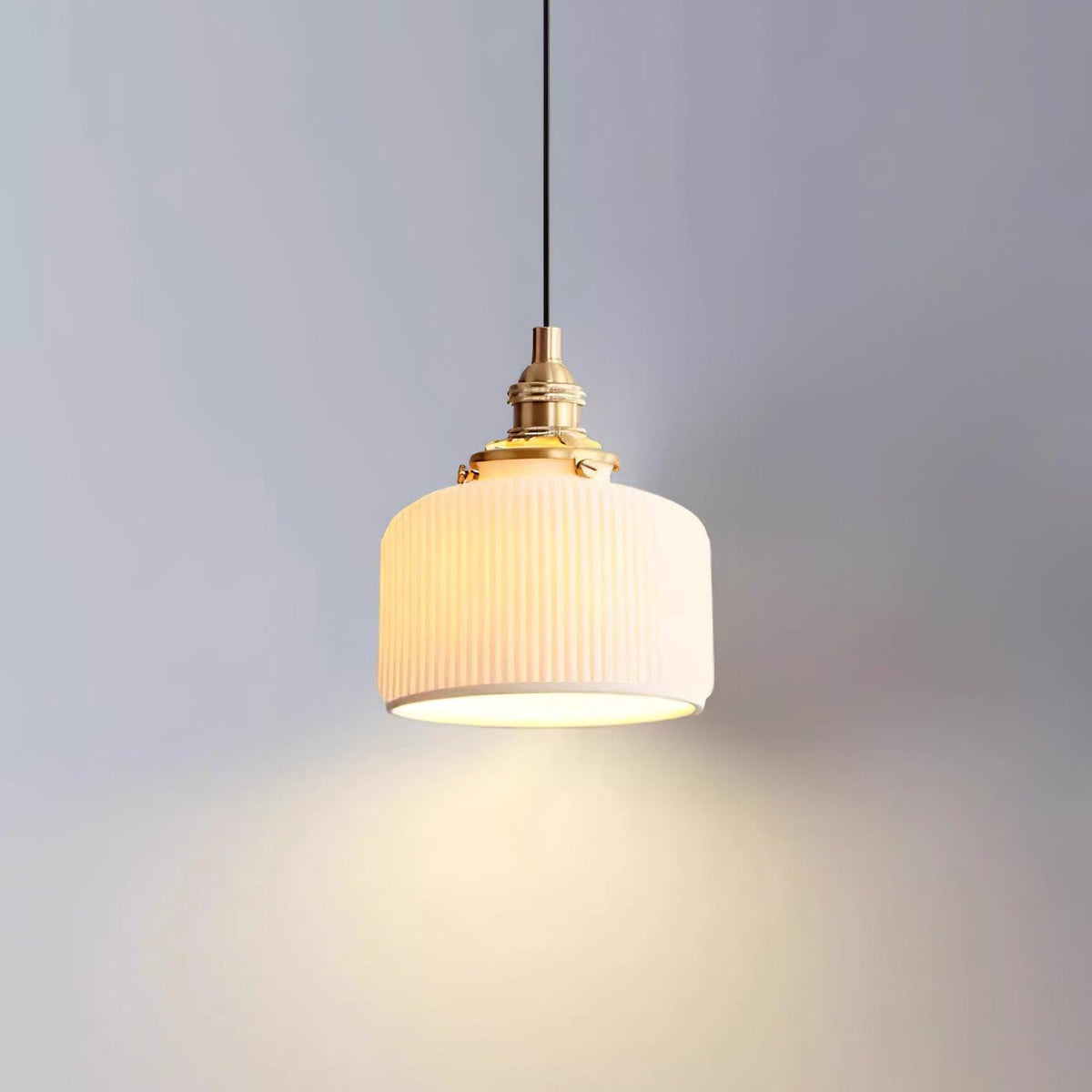 Pendant Lamp Ribbed Ceramic Shade-Neutral Decor