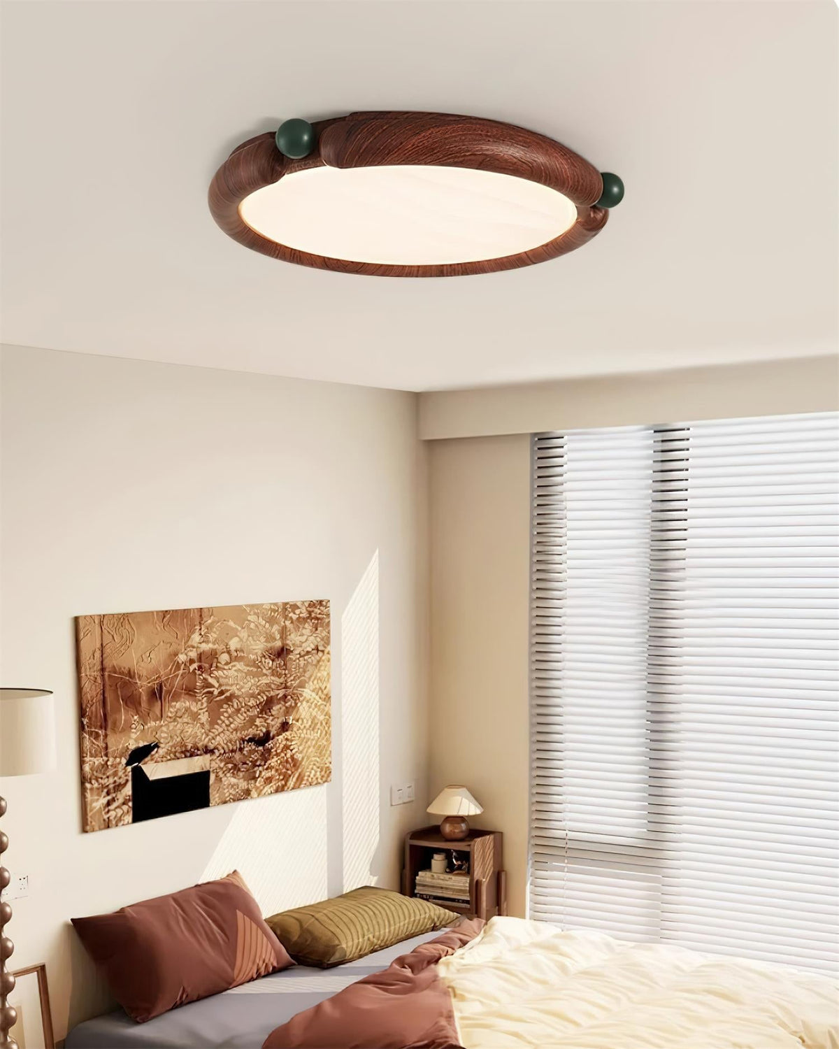 Ceiling Light Round Panel Walnut A/B Model-Neutral Decor