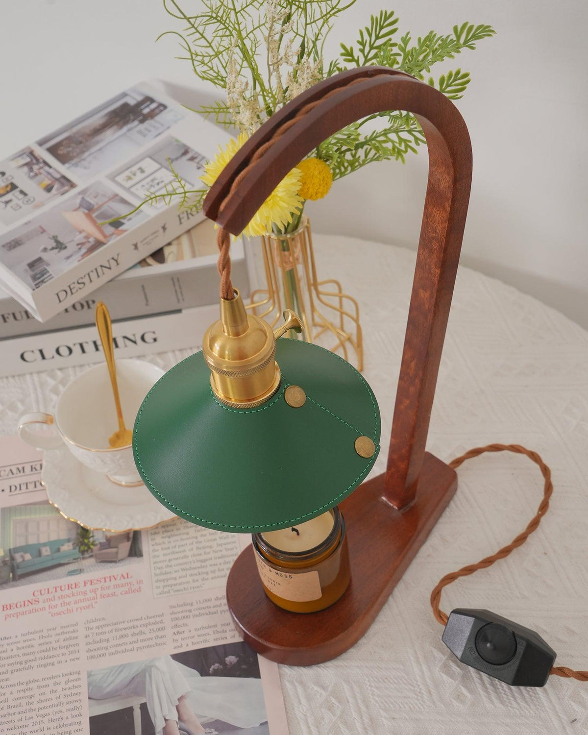 Elvuia Lampe de Table en Bois Vert