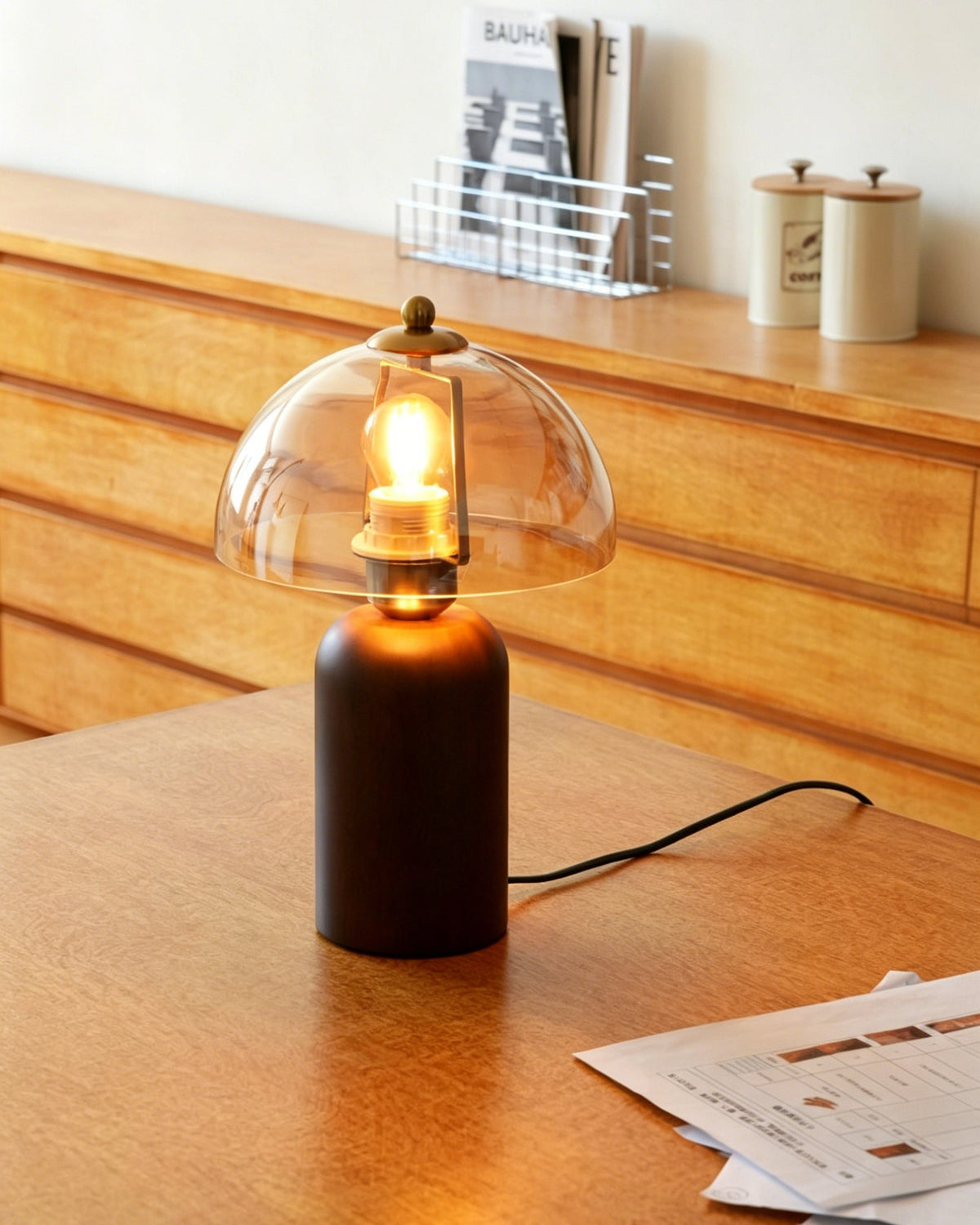 Lifestyle image featuring the Disko Table Lamp in a stylish mid-century modern interior.