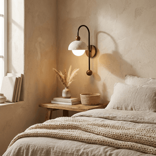 Dome Globe Travertine Arc Sconce-Neutral Decor