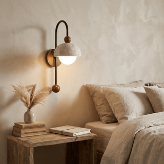 Dome Globe Travertine Arc Sconce-Neutral Decor