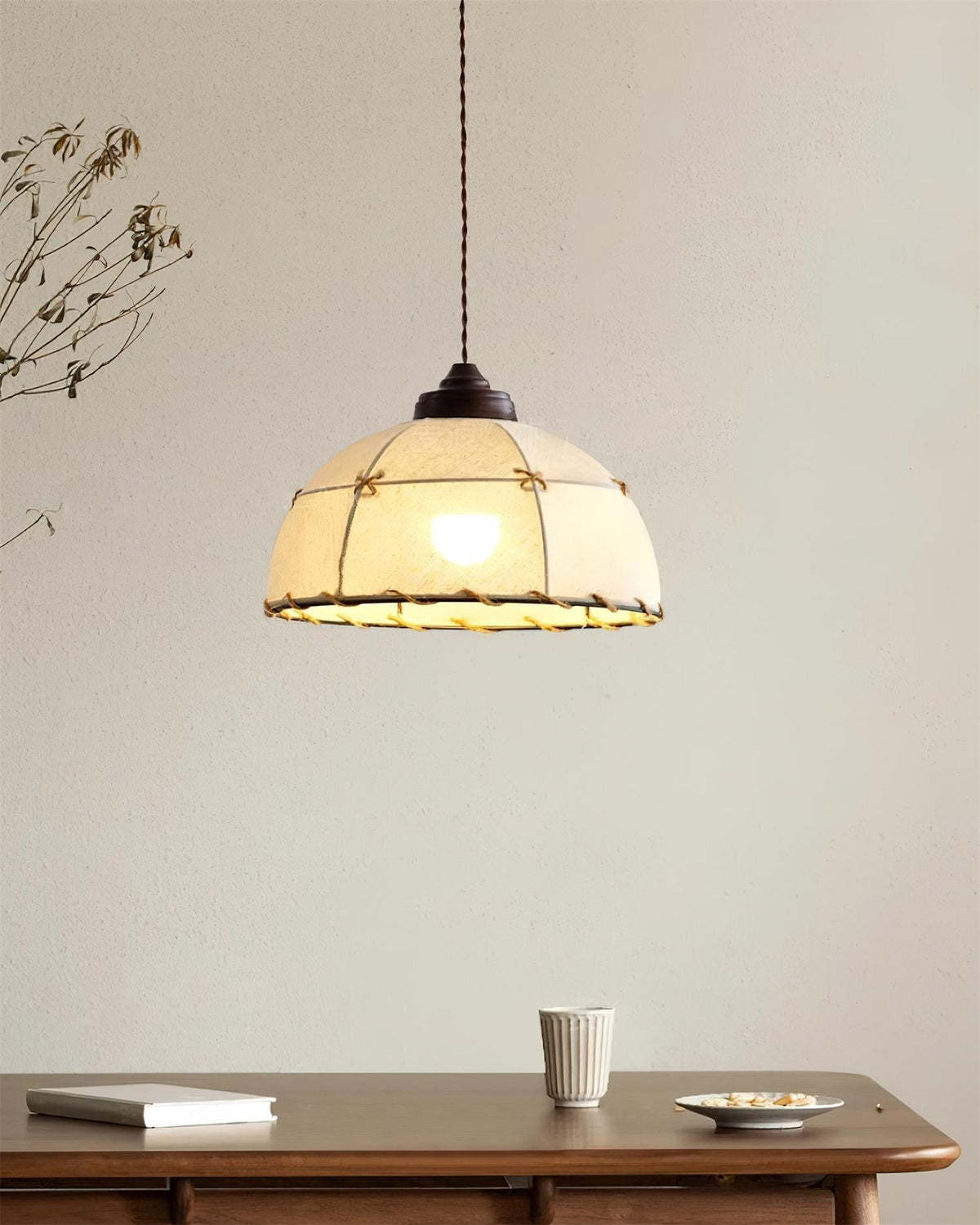 Pendant Light Fabric Dome Shade Vintage Minimalist Soft Glow-Neutral Decor