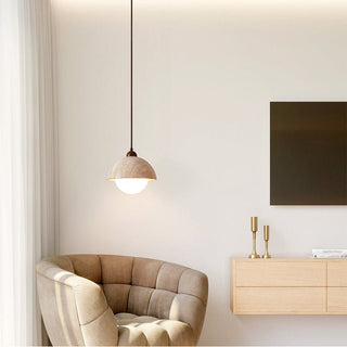 Dome Travertine Pendant Lamp-Neutral Decor