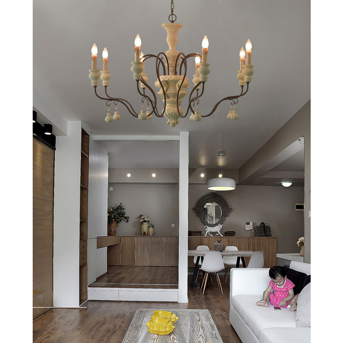 Quartz Lustre Bois Métal Luxe Campagne Salon