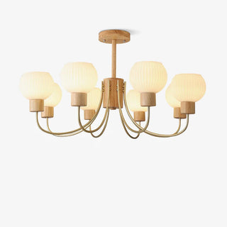 Lustra Lustre en Bois à 6 Lumières en Verre Élégant