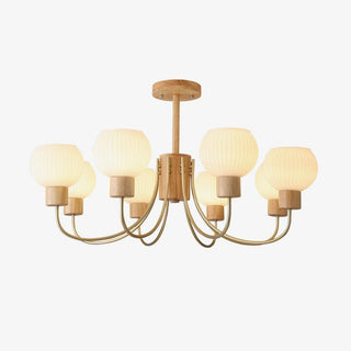 Lustra Lustre en Bois à 6 Lumières en Verre Élégant