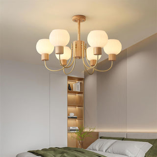 Lustra Lustre en Bois à 6 Lumières en Verre Élégant