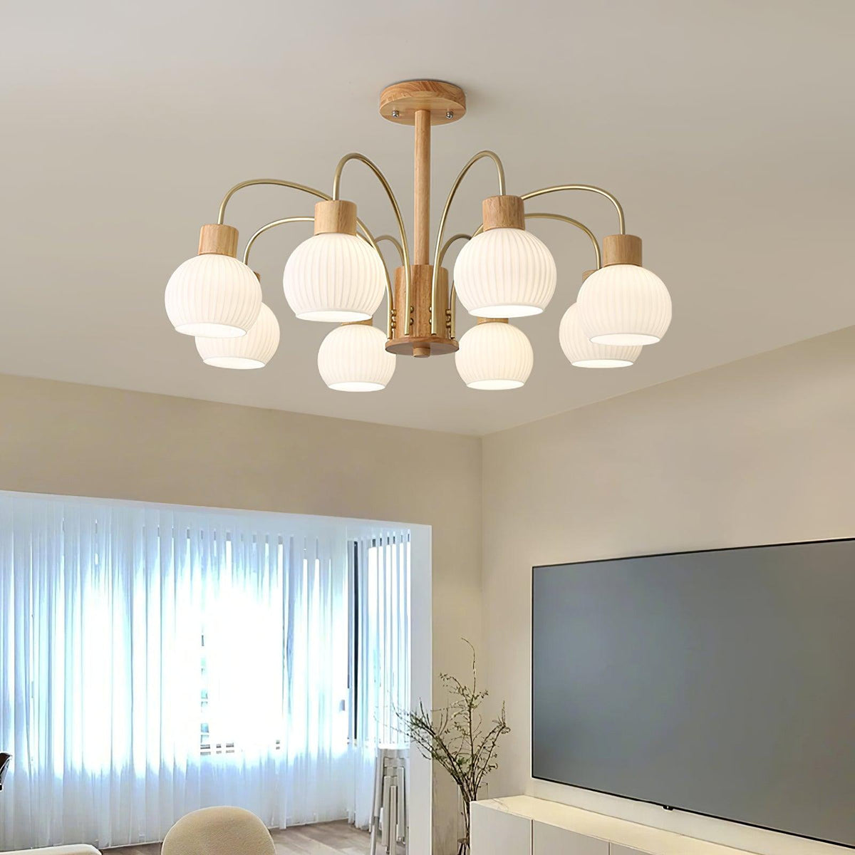 Kirisse Lustre en Bois à 6 Lumières en Verre Élégant