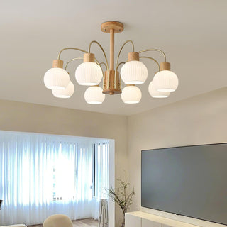 Lustra Lustre en Bois à 6 Lumières en Verre Élégant