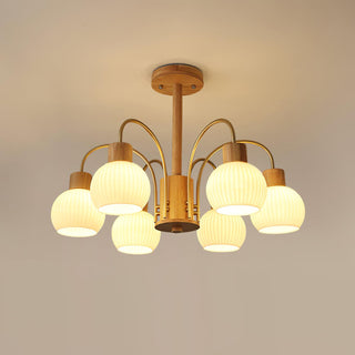 Lustra Lustre en Bois à 6 Lumières en Verre Élégant
