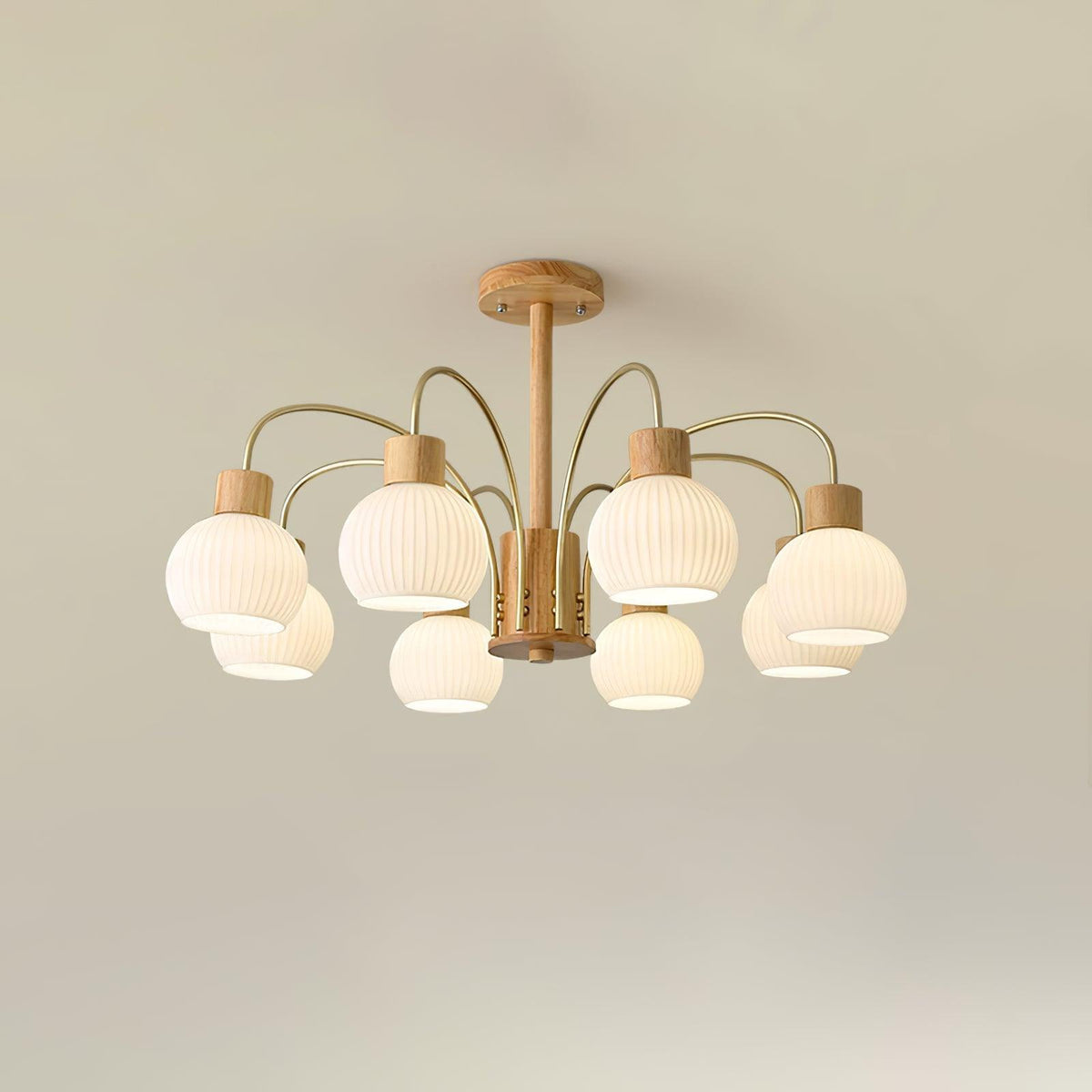 Kirisse Lustre en Bois à 6 Lumières en Verre Élégant