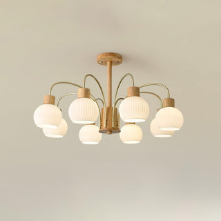 Lustra Lustre en Bois à 6 Lumières en Verre Élégant