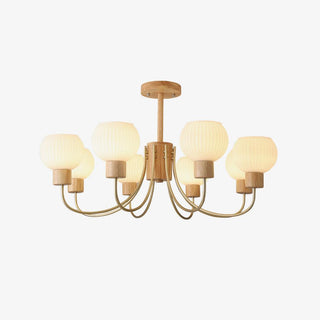 Lustra Lustre en Bois à 6 Lumières en Verre Élégant