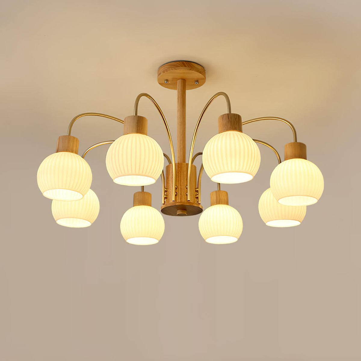 Kirisse Lustre en Bois à 6 Lumières en Verre Élégant