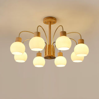 Lustra Lustre en Bois à 6 Lumières en Verre Élégant