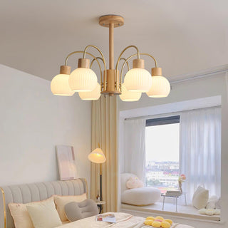 Lustra Lustre en Bois à 6 Lumières en Verre Élégant