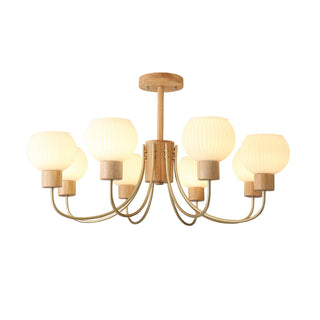 Lustra Lustre en Bois à 6 Lumières en Verre Élégant