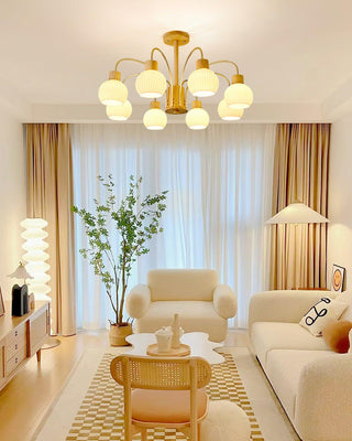 Lustra Lustre en Bois à 6 Lumières en Verre Élégant