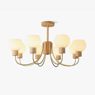 Lustra Lustre en Bois à 6 Lumières en Verre Élégant