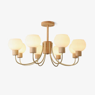 Lustra Lustre en Bois à 6 Lumières en Verre Élégant