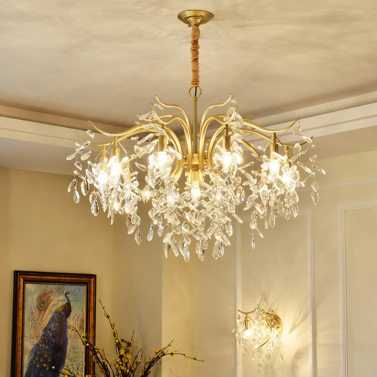 Kellalis Lustre Fer Cristal Feuille