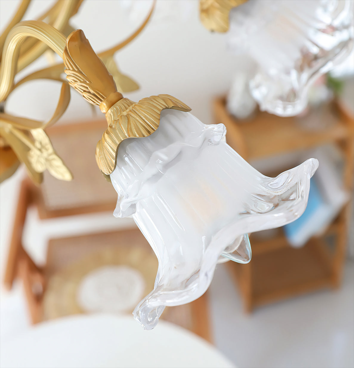 Side profile of the 6-light Dore Flower Chandelier.