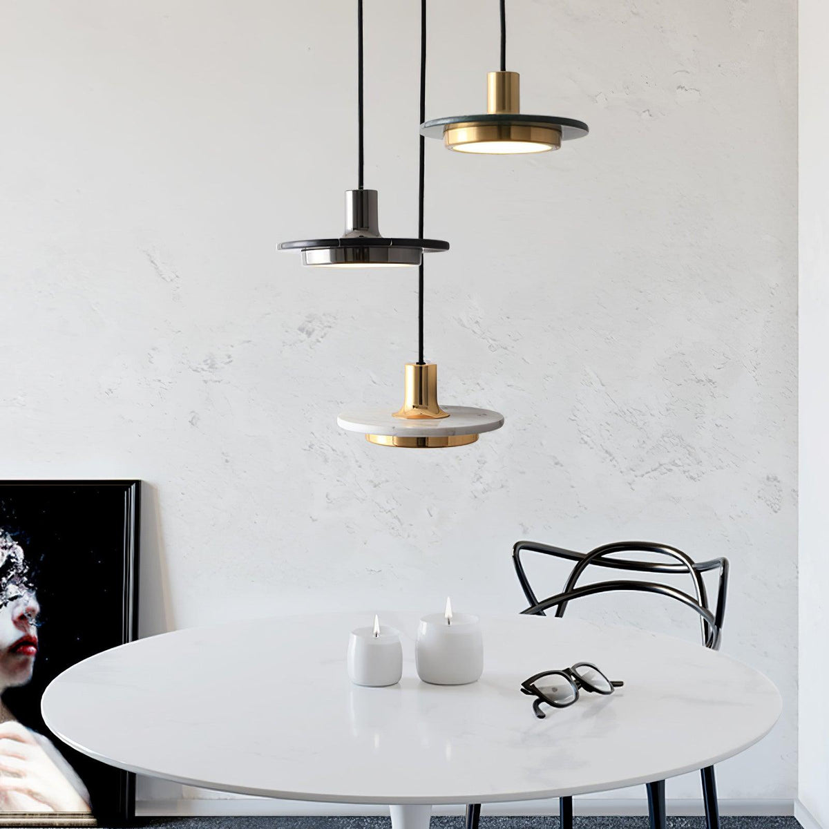 Lorenna Suspension en Marbre Double Cercle Moderne