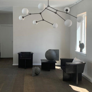 Halo Lustre Verre Noir Boule Moderne Salon